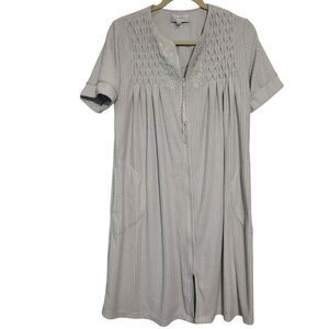 Collette By Miss Elaine Light Green Terry Cloth Front Zip Up Midi Robe, S